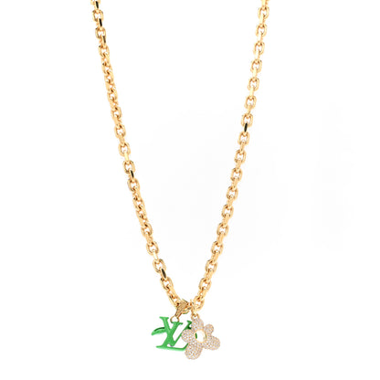 Louis Vuitton X TYLER THE CREATOR Lacquer Crystal Blooming Pendant Necklace Gold Green 1 of 7