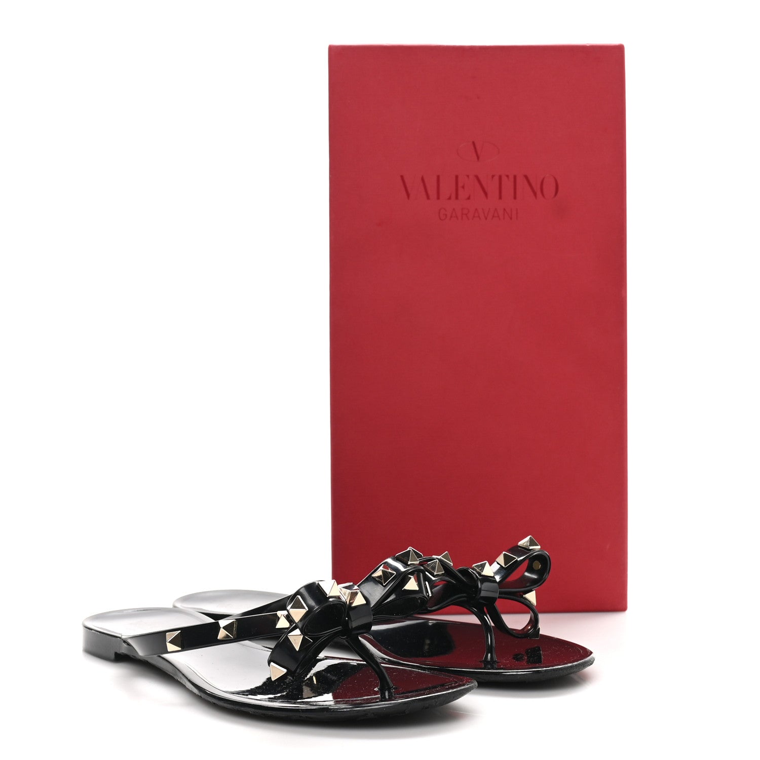 Valentino Garavani PVC Jelly Rockstud Bow Thong Sandals 38 Black 9 of 9