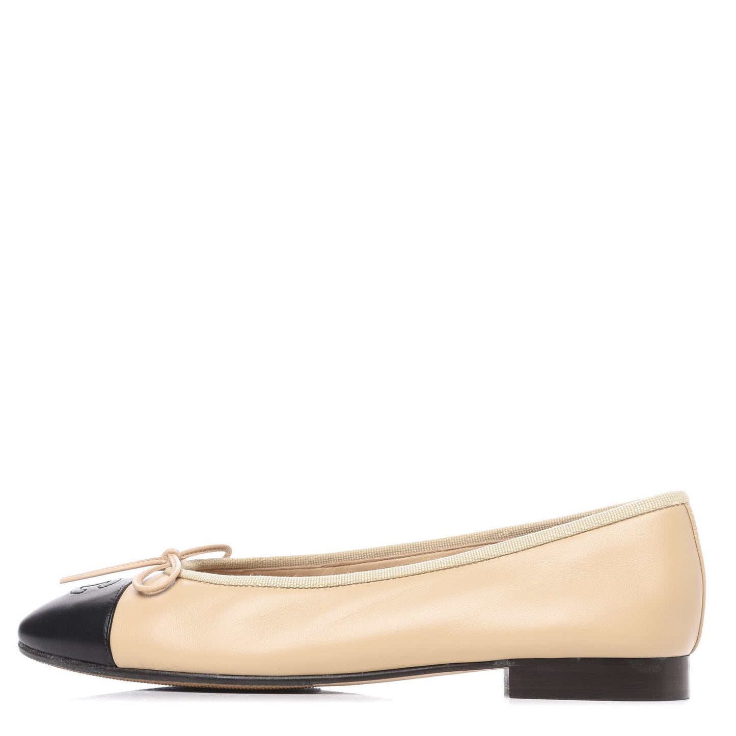 Lambskin Cap Toe CC Ballerina Flats 39 Beige Black