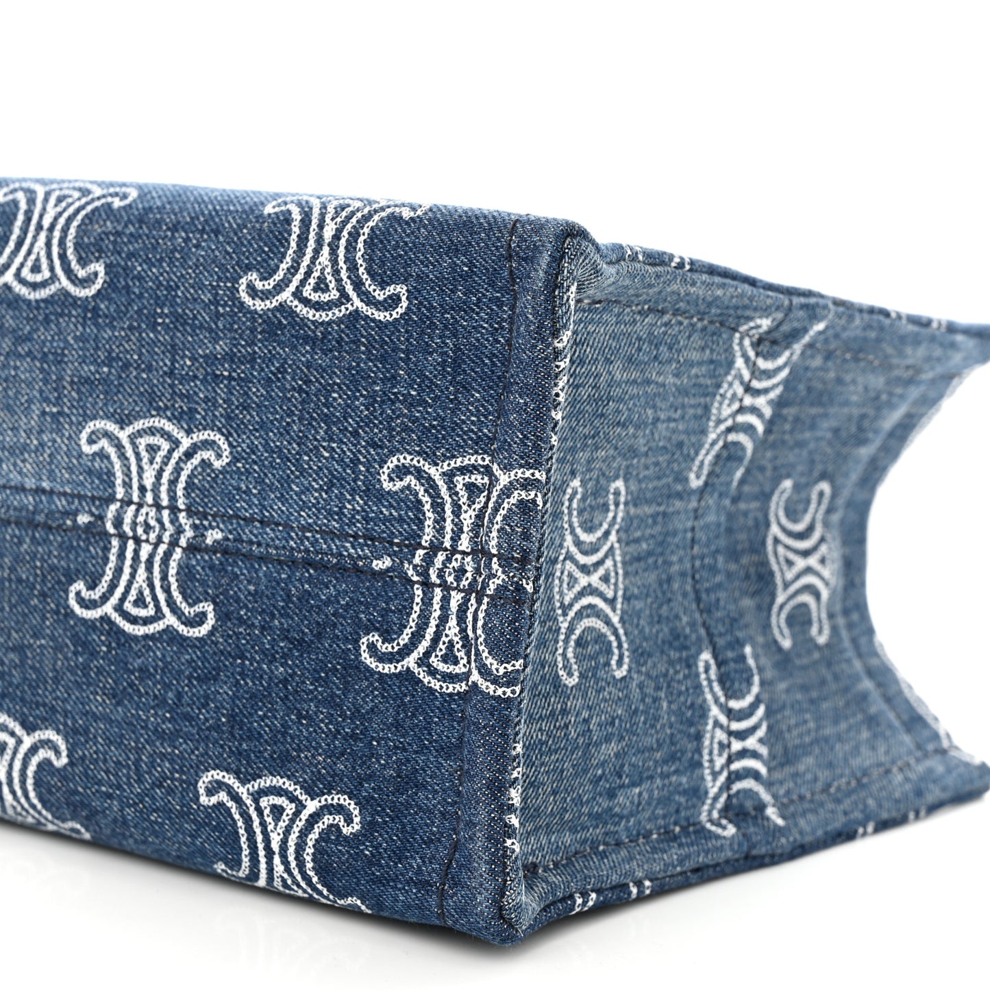 Denim Calfskin Triomphe Print Cabas Blue Tan