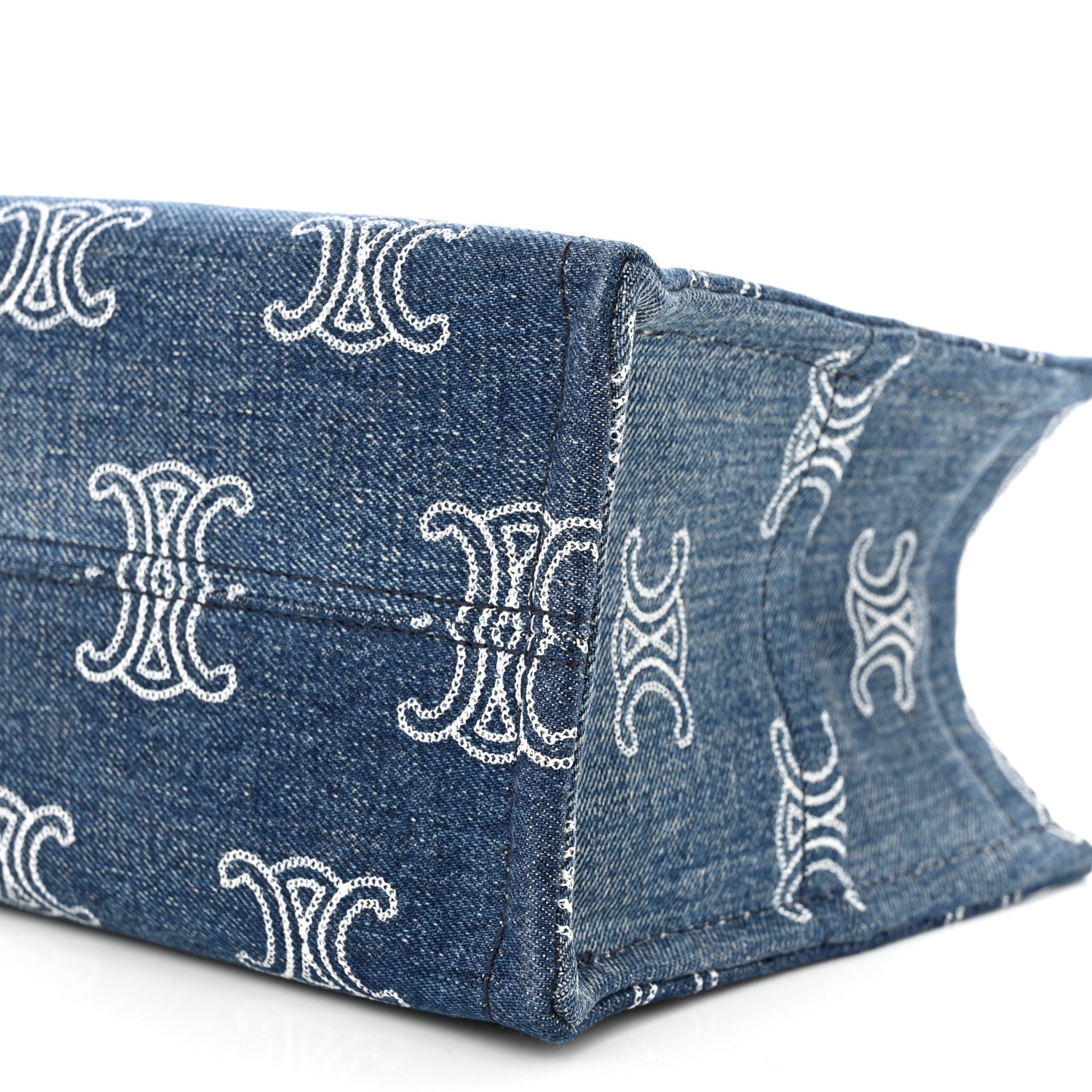 Celine Denim Calfskin Triomphe Print Cabas Blue Tan 9 of 9