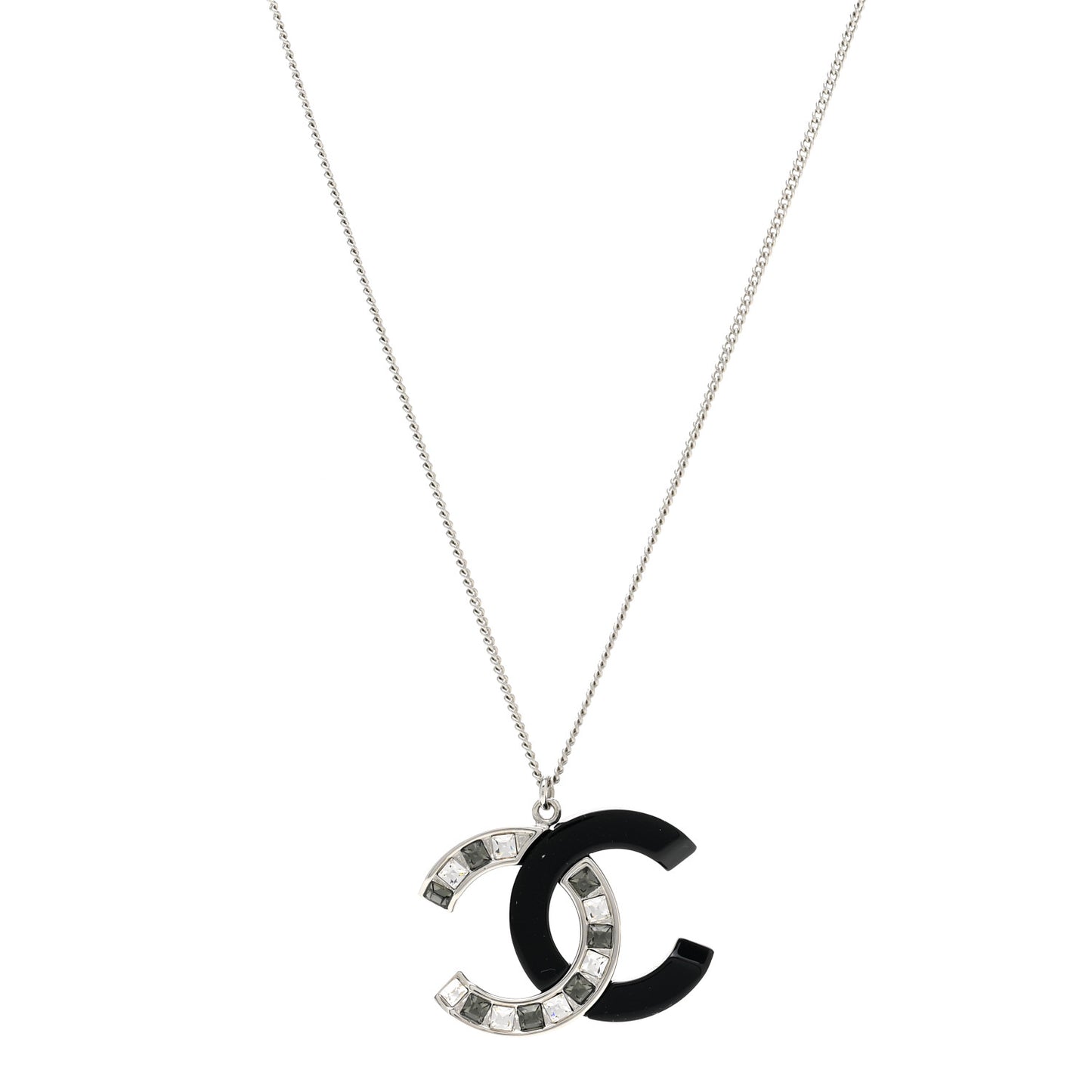 Resin Crystal Baguette CC Necklace Silver Black