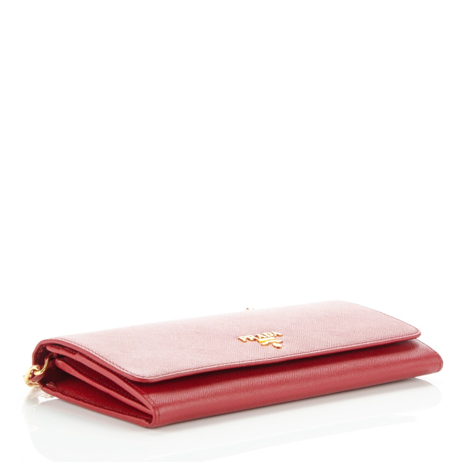 Prada Saffiano Metal Oro Chain Wallet Fuoco 4 of 7