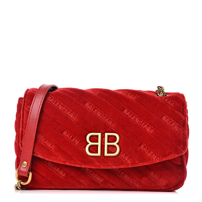 Balenciaga Velvet Logo Matelasse BB Chain Wallet Red 1 of 8