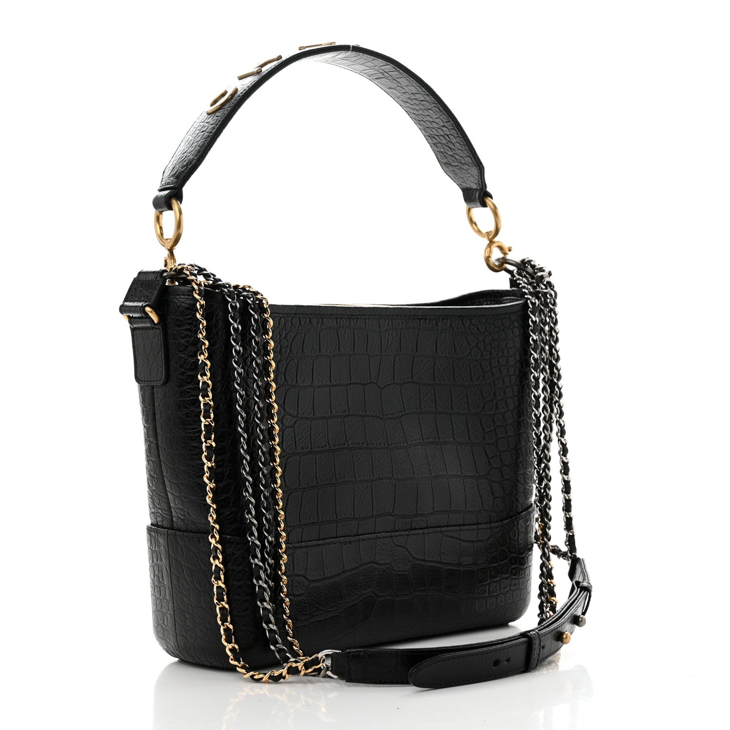 Chanel Crocodile Embossed Calfskin Medium Gabrielle Cocodile Hobo Black 2 of 11