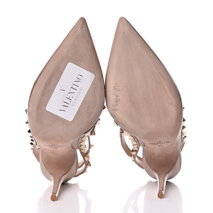 Valentino Garavani Metallic Pebbled Calfskin Rockstud Ankle Strap Pumps 36 Sasso Poudre 5 of 11