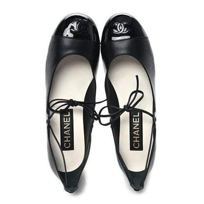 Chanel Lambskin Patent Cap Toe CC Mary Jane Pumps 37.5 Black 2 of 10