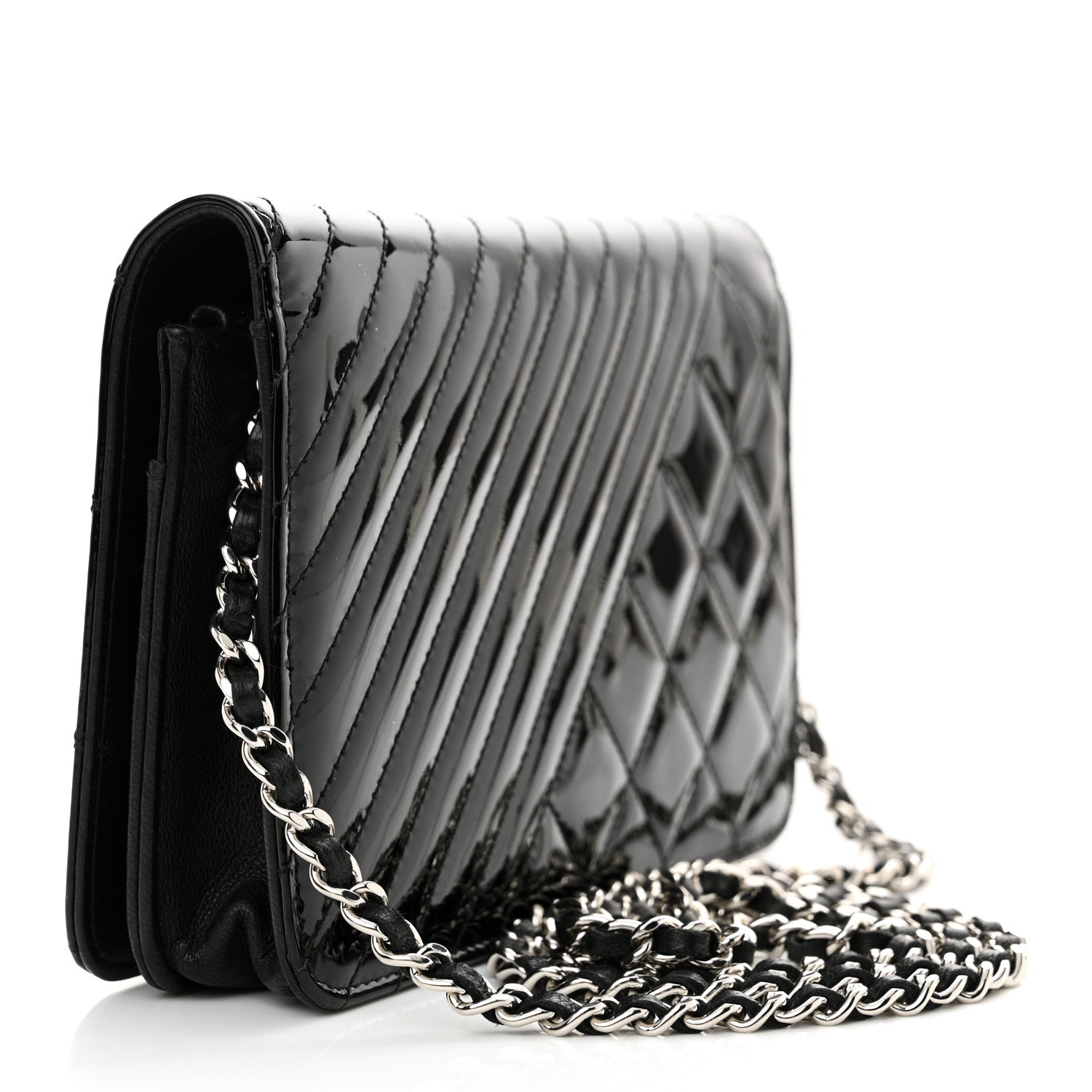 Chanel Patent Quilted Coco Boy Wallet On Chain WOC Black 3 of 17