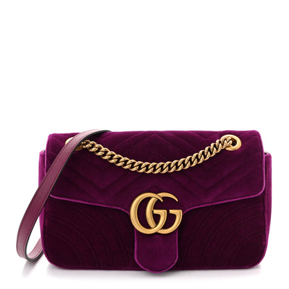 Gucci Velvet Matelasse Small GG Marmont Shoulder Bag Fuchsia Violet Cyclamen 1 of 10