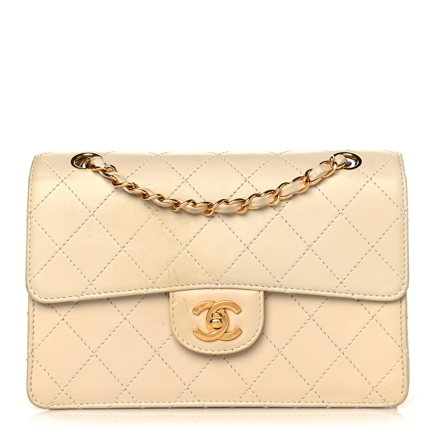 Lambskin Quilted Small Single Flap White