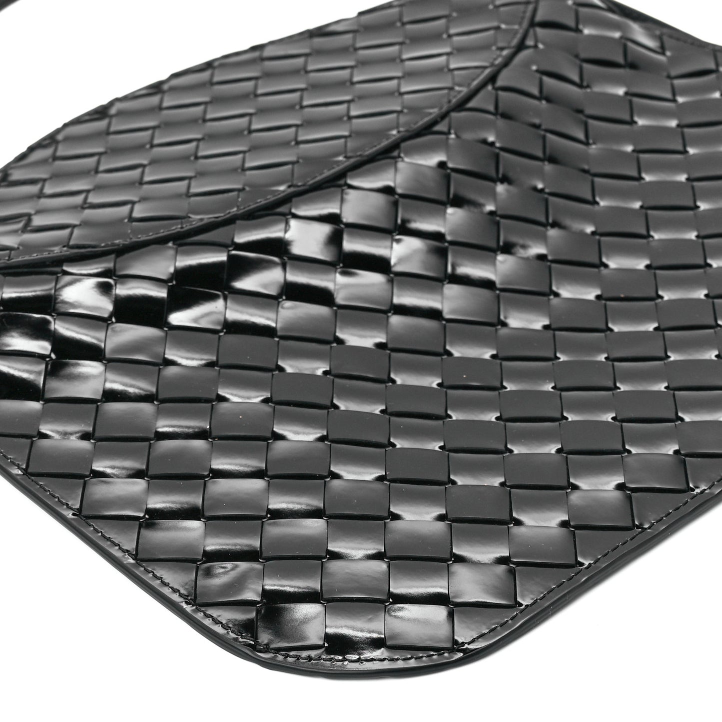 Patent Intrecciato Shoulder Bag Black
