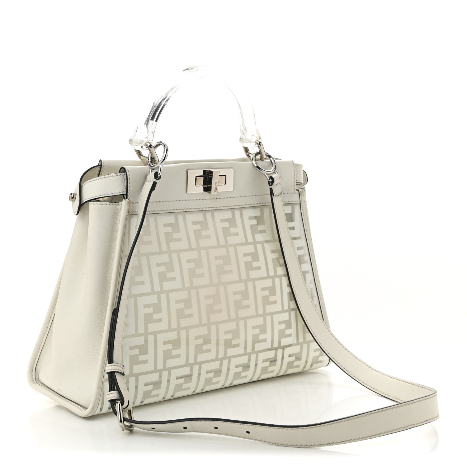 Fendi PVC Glass Vitello Seta Shiny Nappa Plexiglass FF Medium Peekaboo Iconic Satchel White Ice 3 of 15
