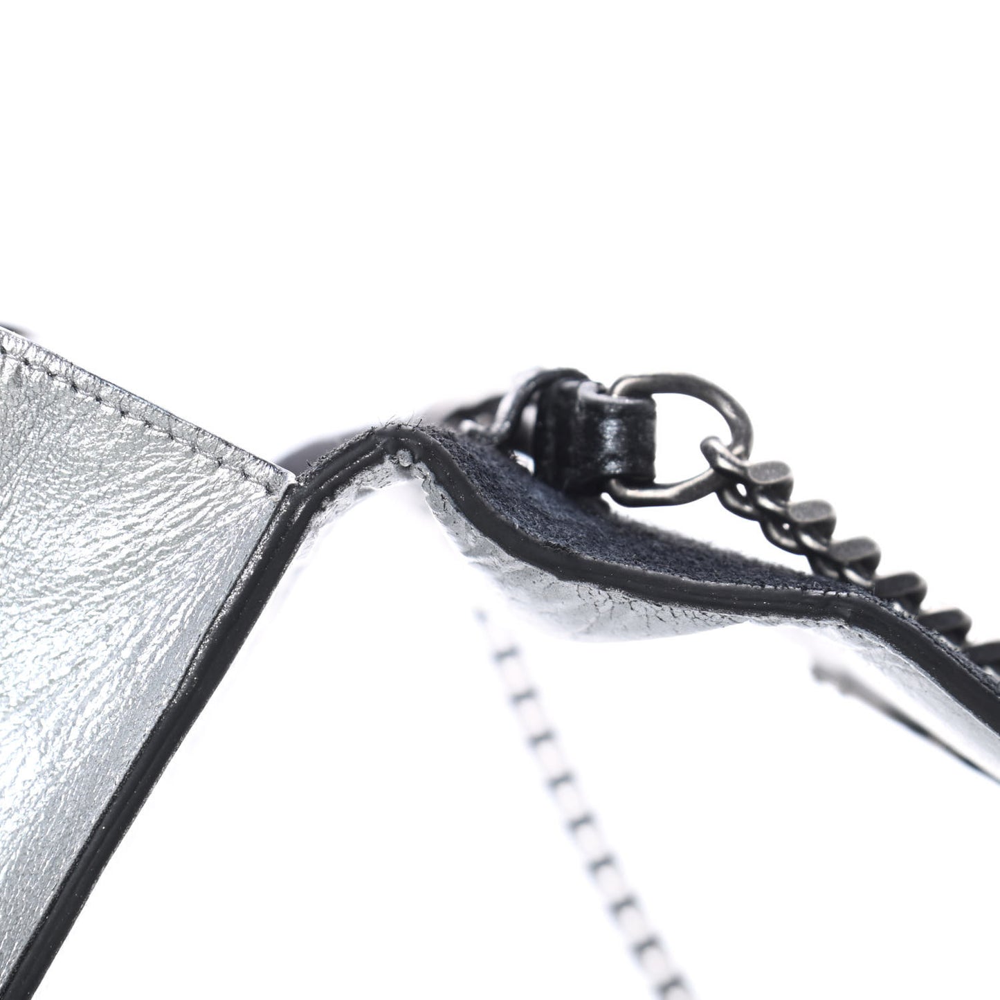 Metallic Calfskin Monogram Chain Wallet Argento