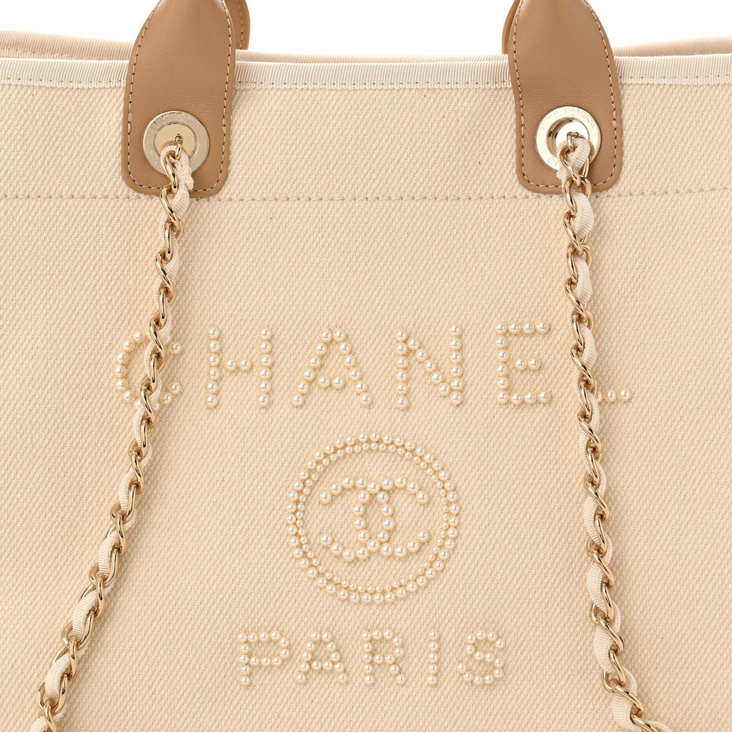 Canvas Pearl Medium Deauville Tote Ecru Beige