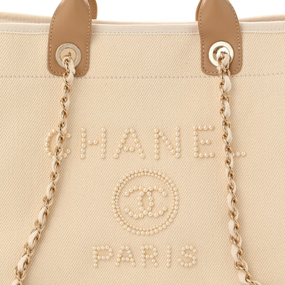 Chanel Canvas Pearl Medium Deauville Tote Ecru Beige 8 of 10