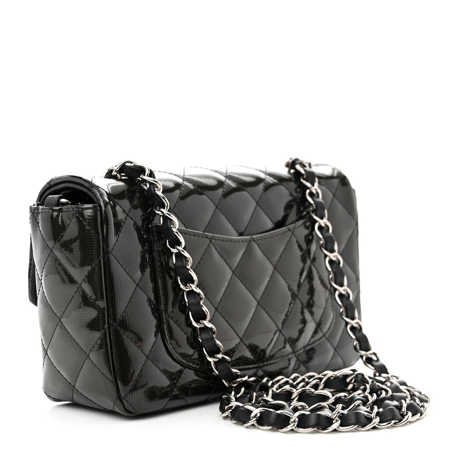 Chanel Striated Patent Quilted Mini Rectangular Flap Black 3 of 10