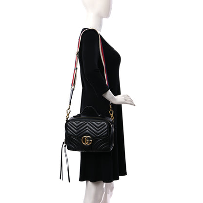 Gucci Calfskin Matelasse Sylvie Web Small GG Marmont Top Handle Shoulder Bag Black 2 of 14