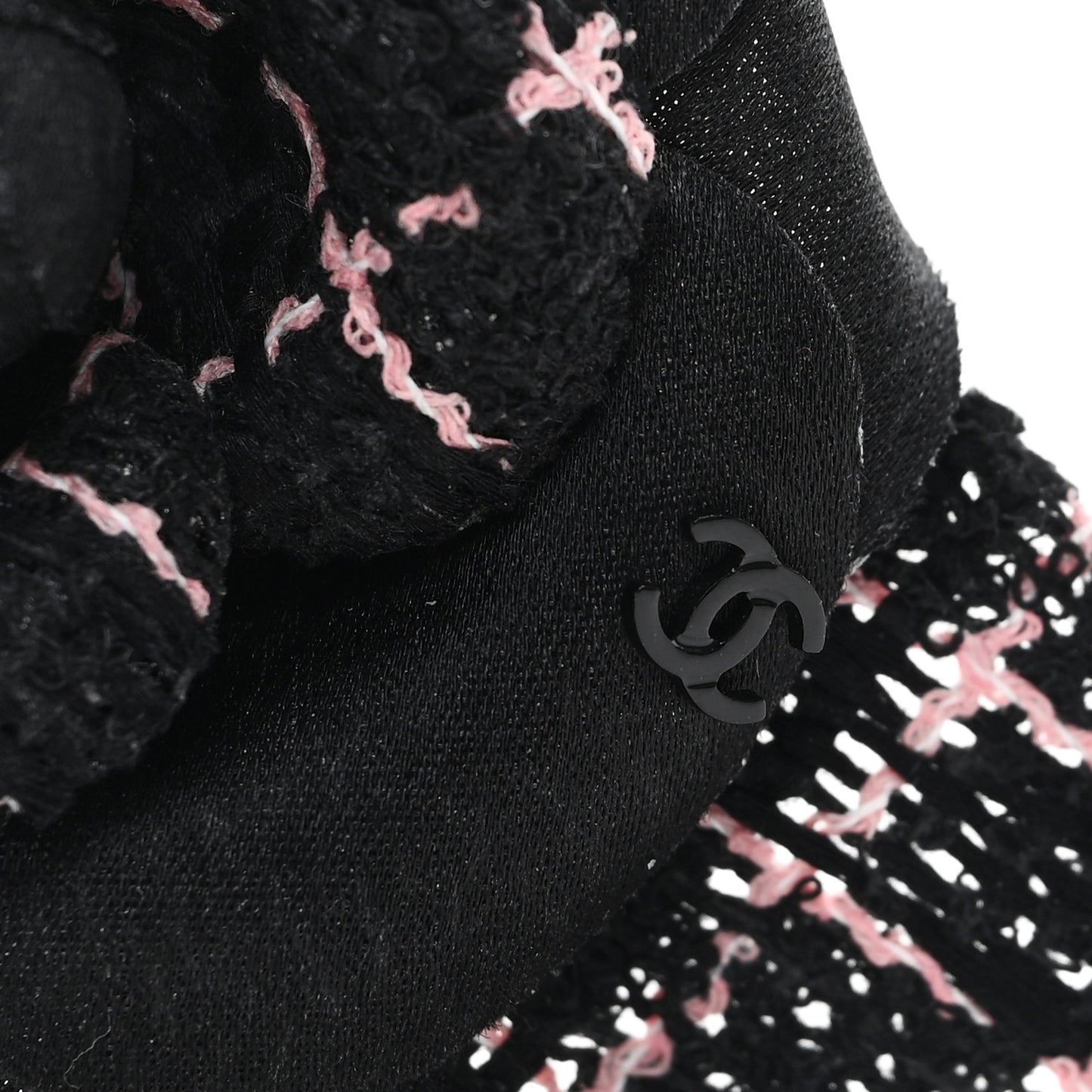 Tweed Fabric Camellia Pin Brooch Black Pink