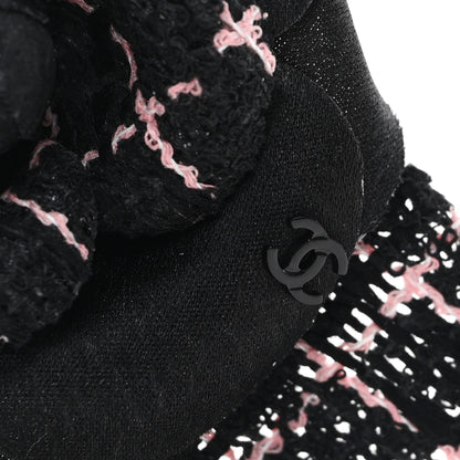 Chanel Tweed Fabric Camellia Pin Brooch Black Pink 3 of 4