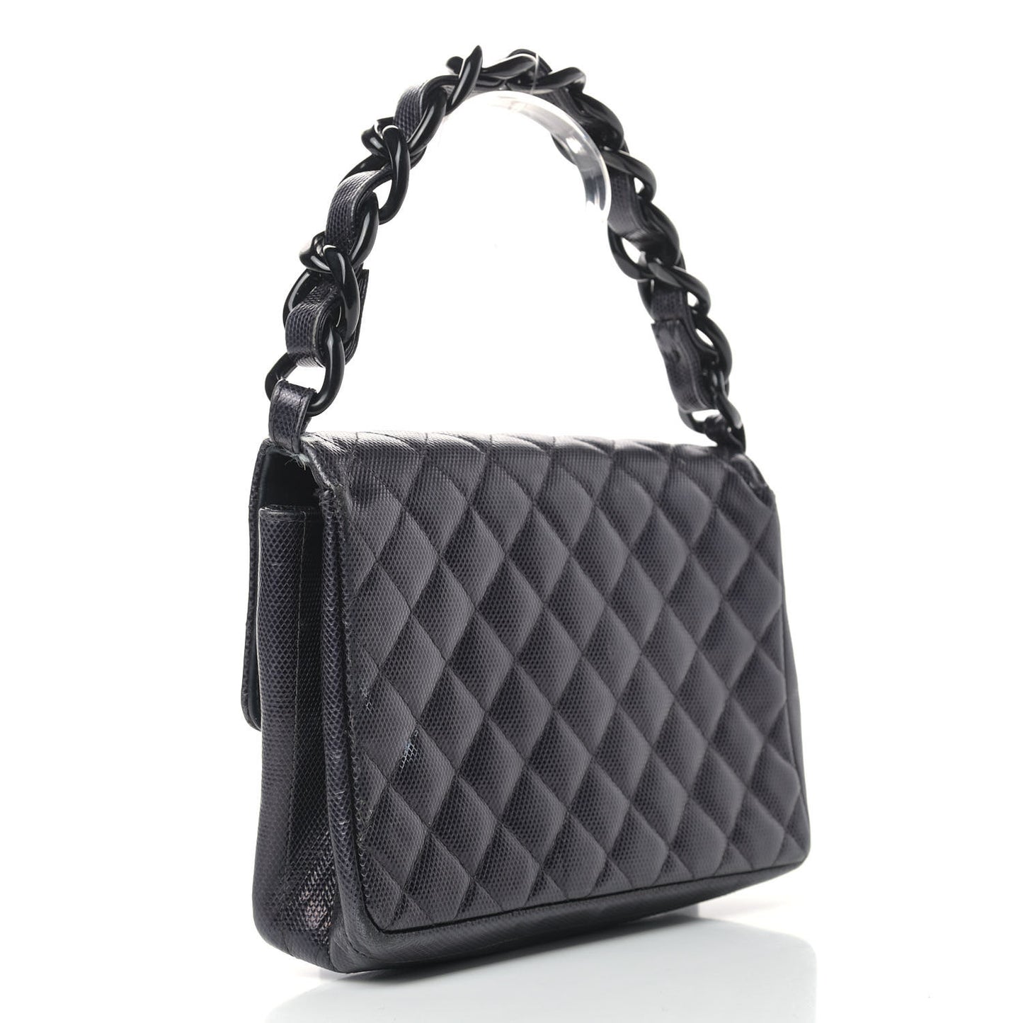 Metallic Calfskin Quilted Single Flap Black