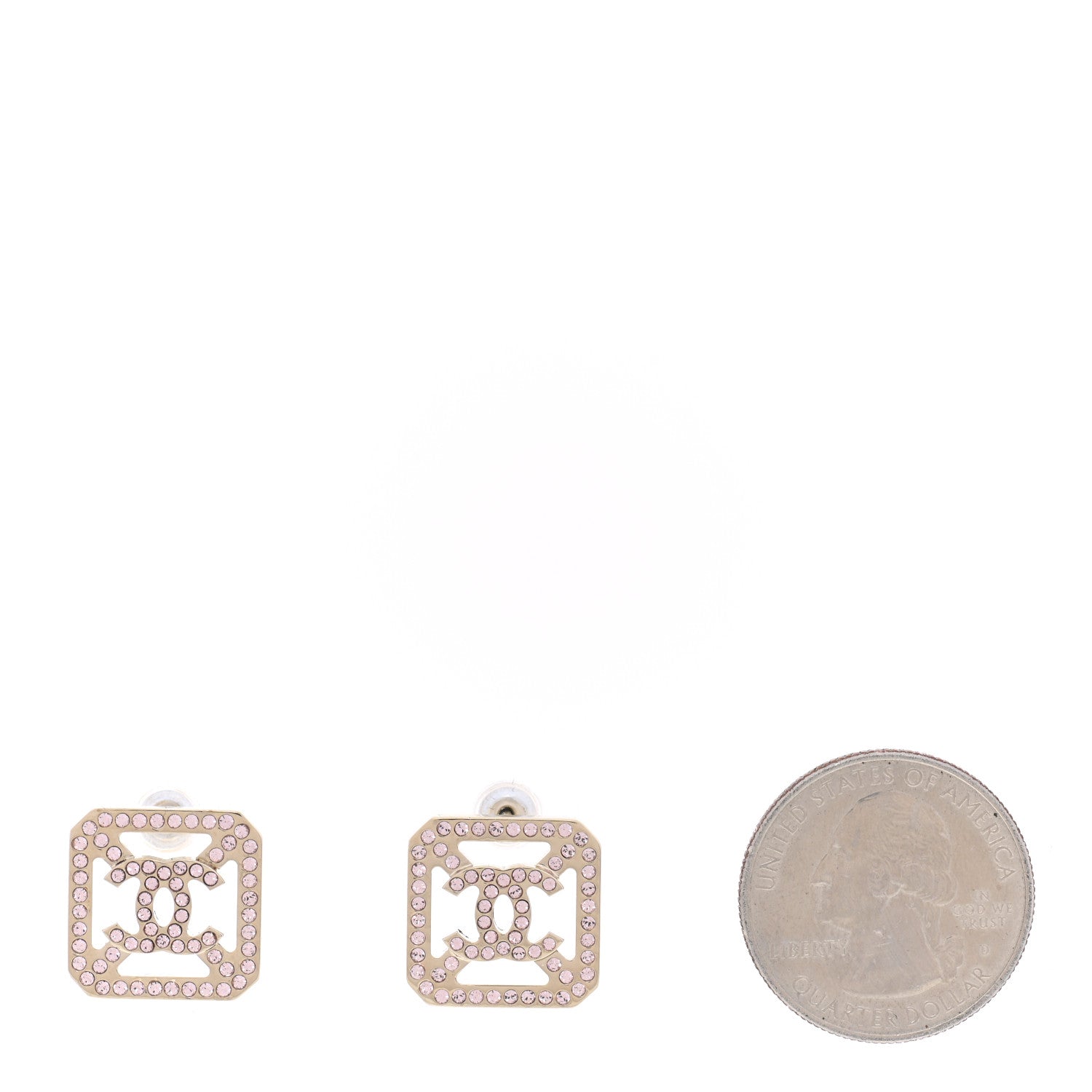 Chanel Crystal CC Square Earrings Gold Pink 2 of 5
