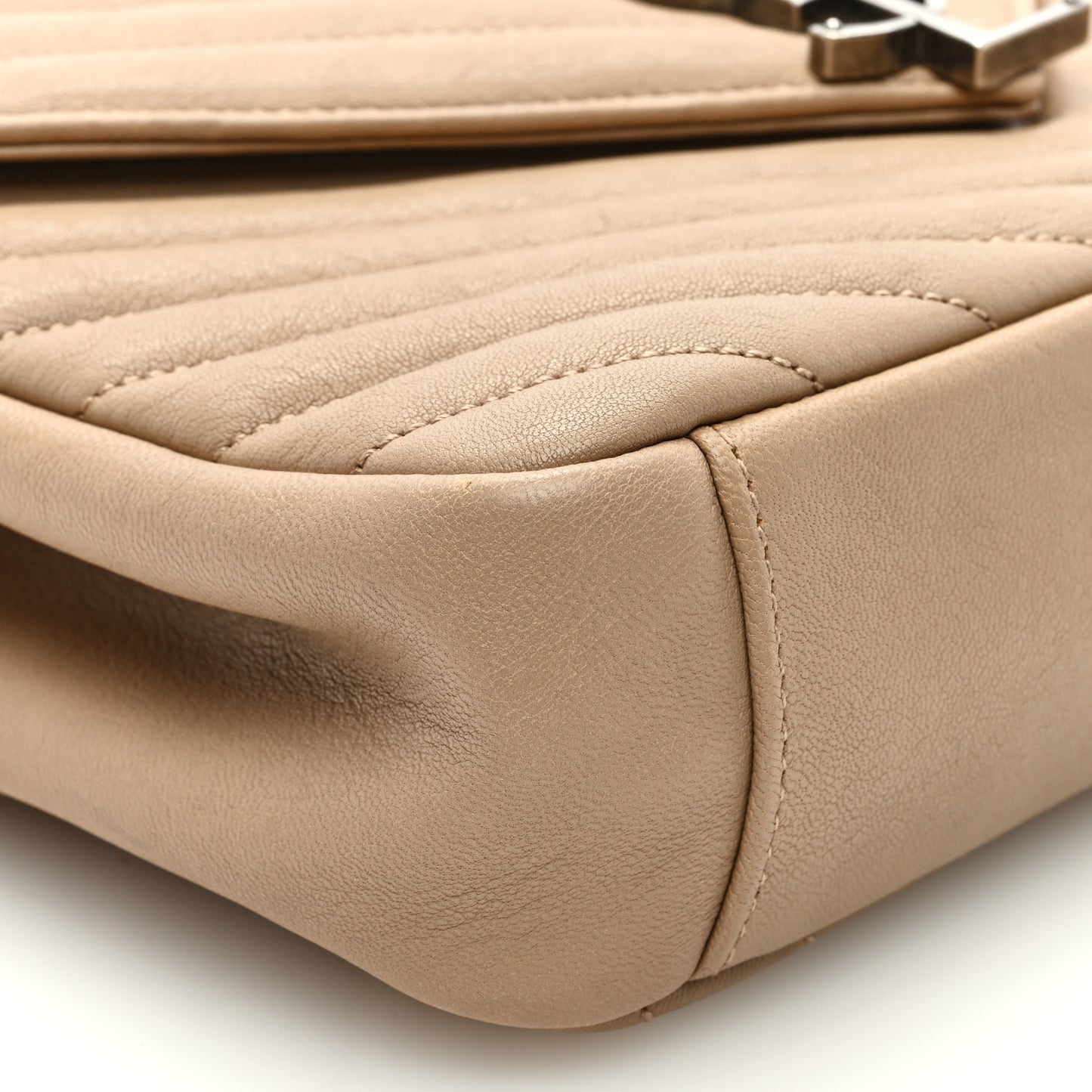 Sheepskin Matelasse Chevron Monogram Medium College Bag Dark Beige