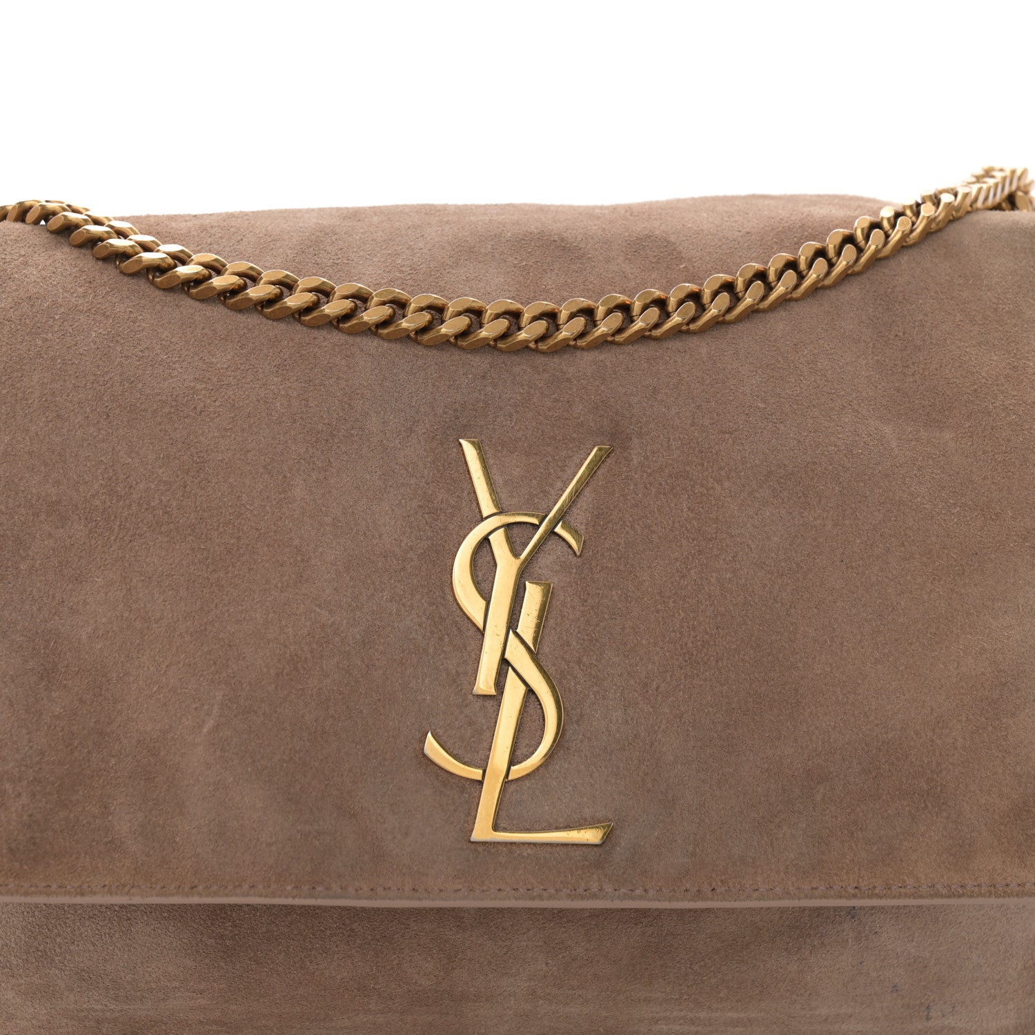 Saint Laurent Smooth Calfskin Suede Medium Reversible Monogram Kate Satchel Taupe 10 of 17