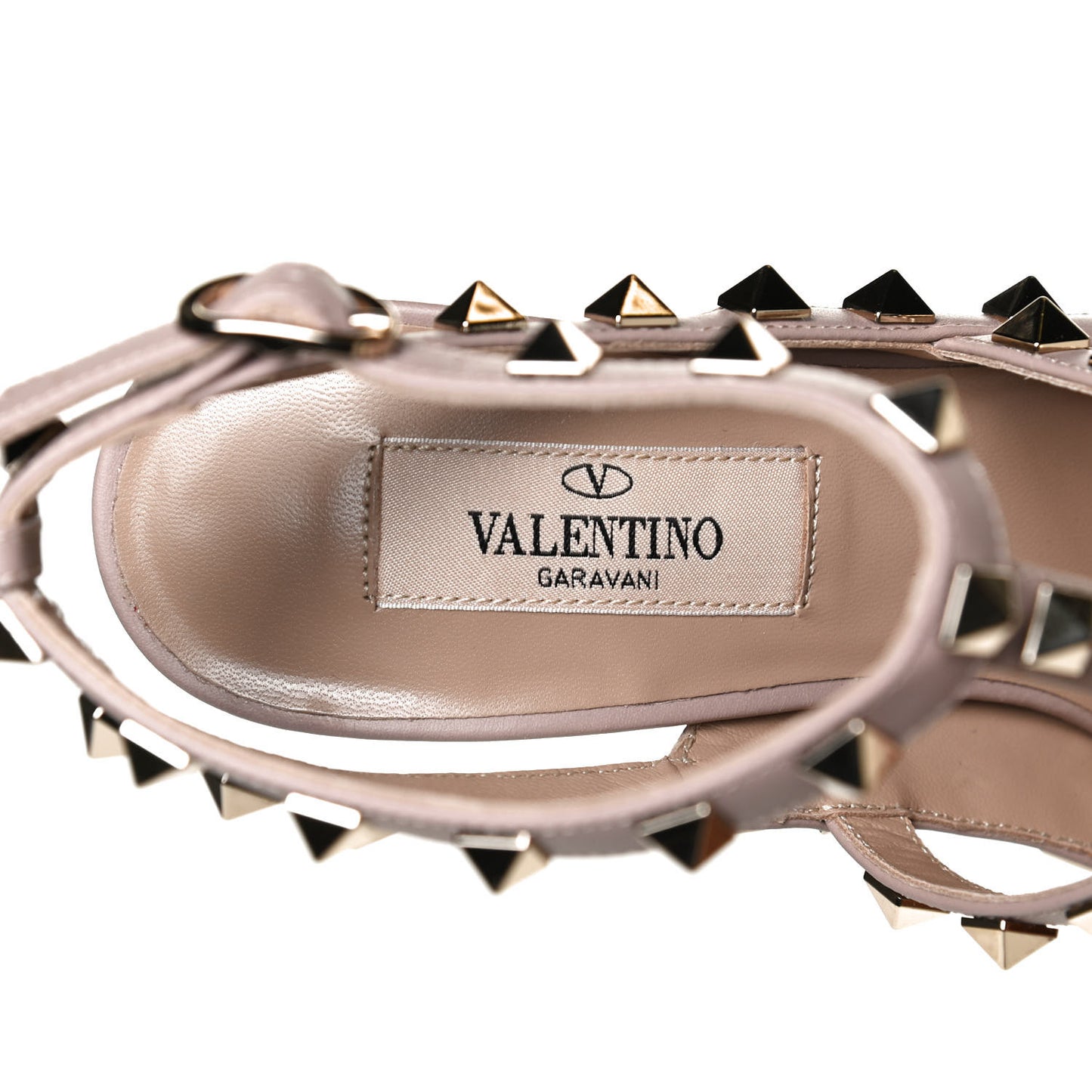 Pebbled Calfskin Rockstud Ankle Strap Pumps 36 Poudre