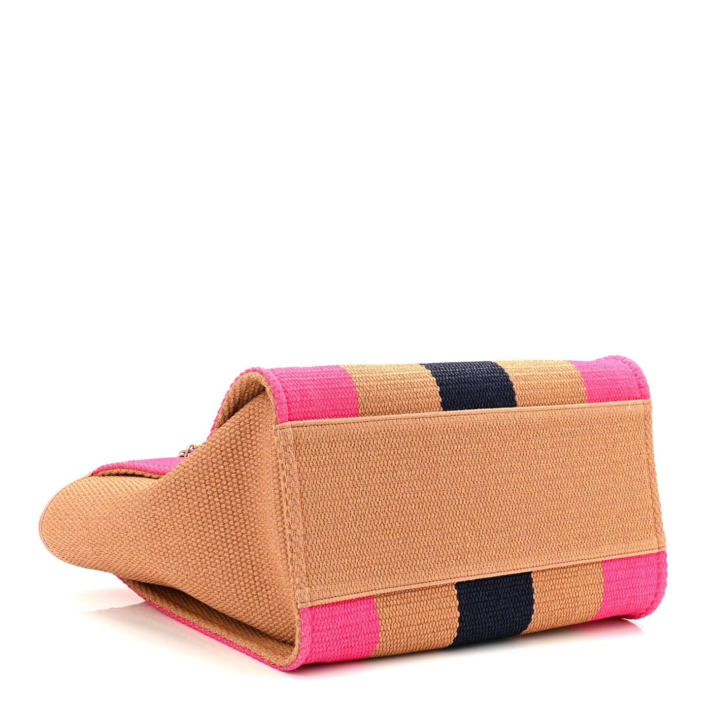 Straw Raffia Calfskin Striped Medium Deauville Tote Dark Beige Fuchsia Navy Blue