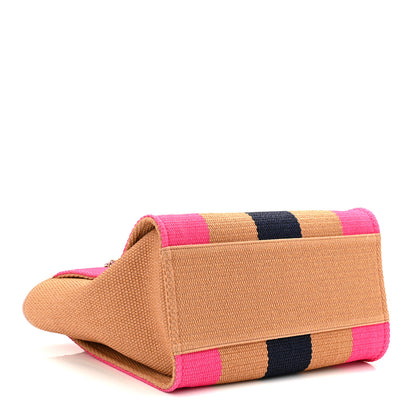 Chanel Straw Raffia Calfskin Striped Medium Deauville Tote Dark Beige Fuchsia Navy Blue 4 of 10