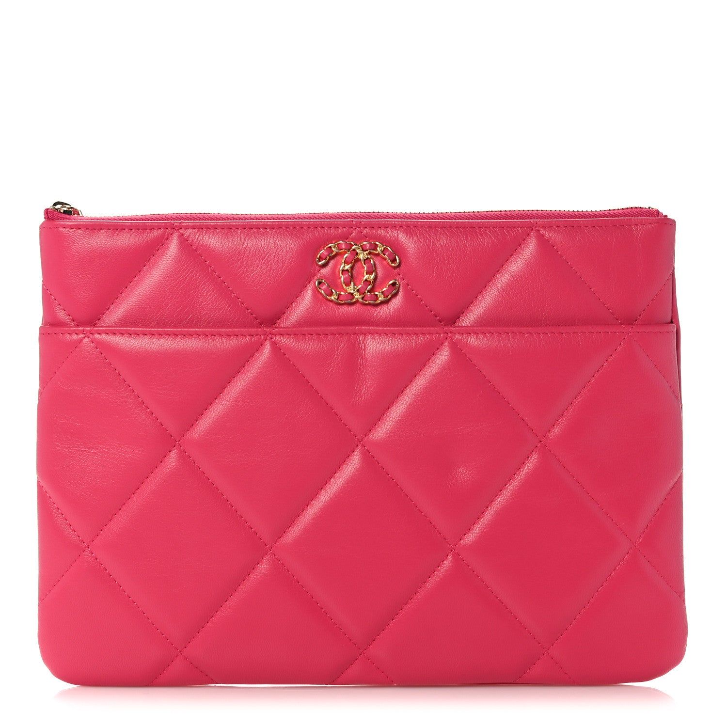 Chanel Shiny Goatskin Quilted Chanel 19 Pouch Dark Pink 1 of 11