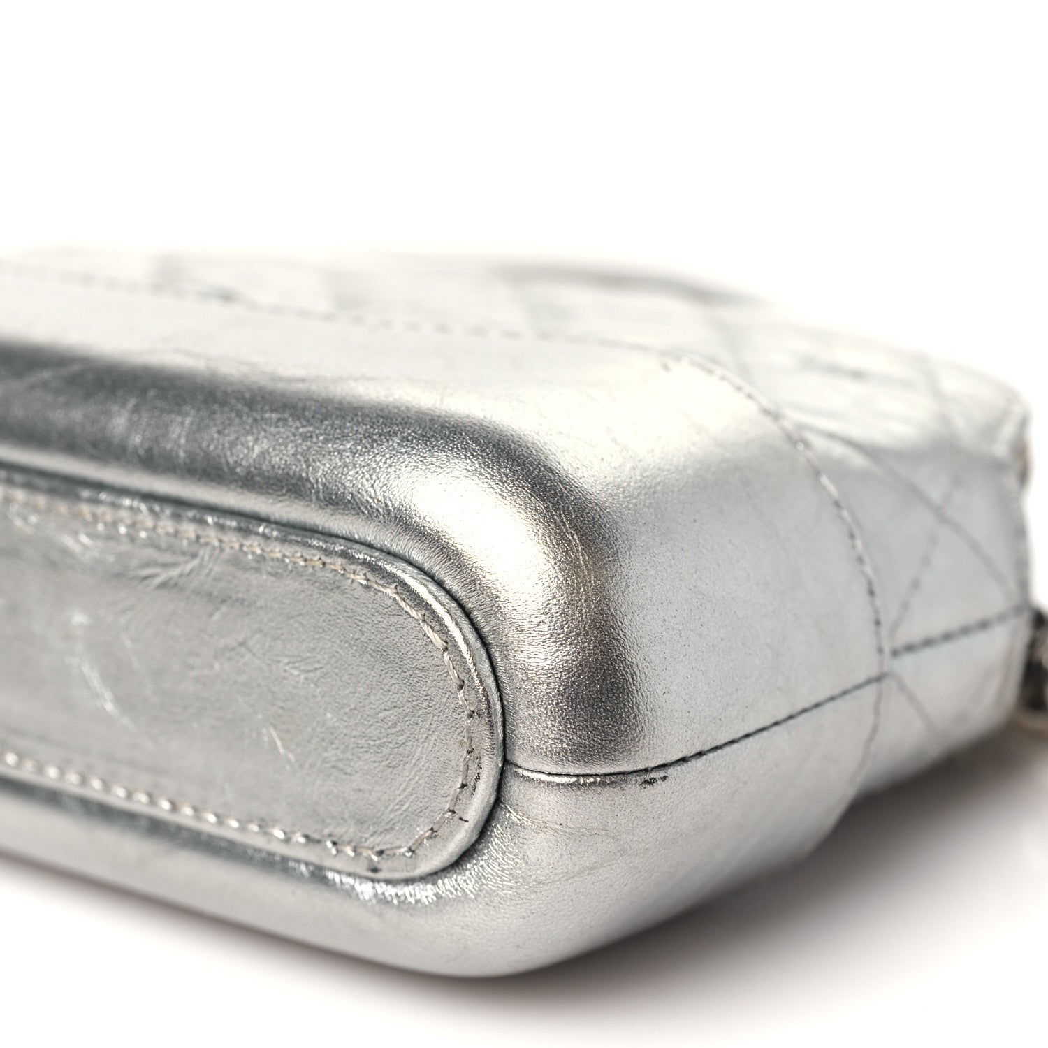 Chanel Metallic Lambskin Calfskin Quilted Small Gabrielle Clutch With Chain Silver 9 of 15