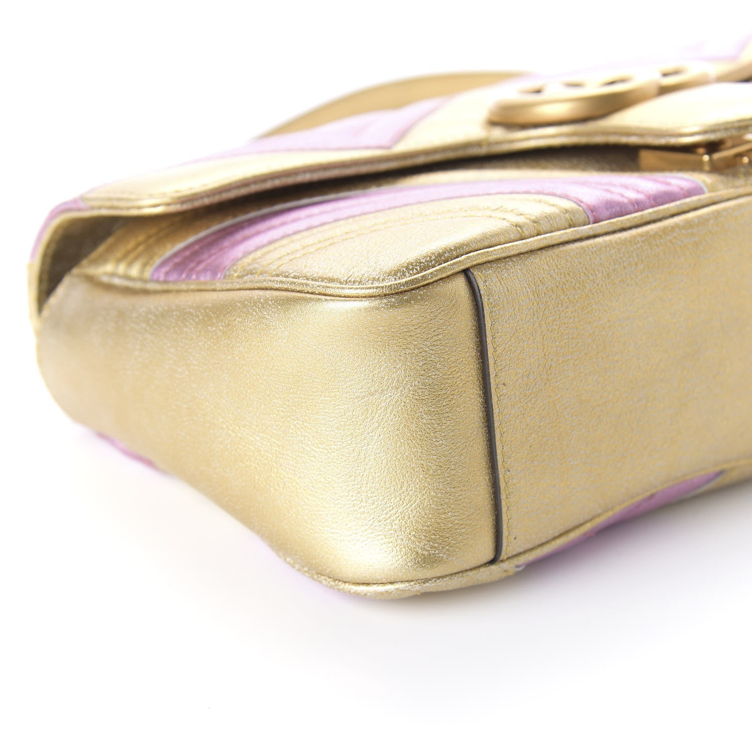 Gucci Metallic Calfskin Matelasse Small GG Marmont Shoulder Bag Gold Pink 6 of 10