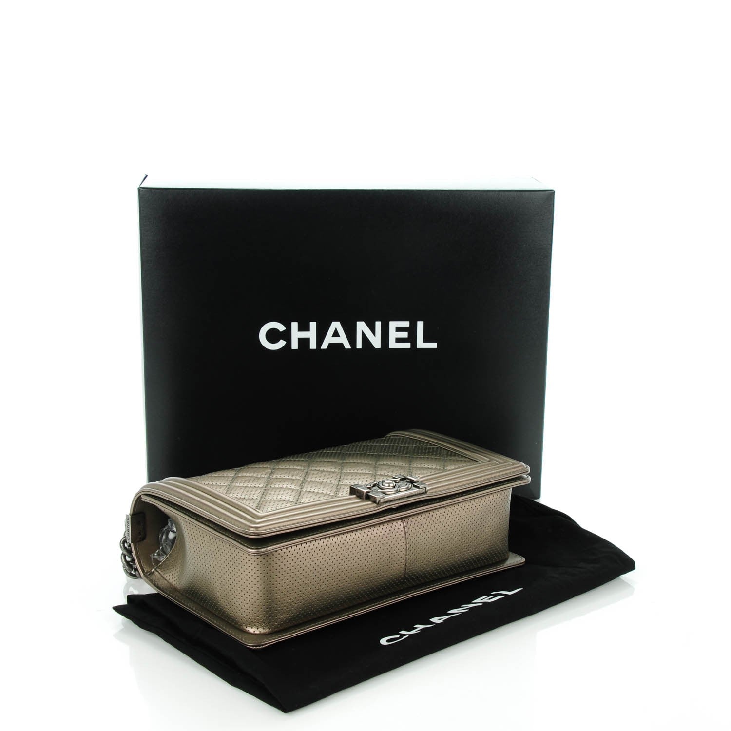 Chanel Metallic Lambskin Perforated New Medium Boy Flap Dark Silver 4 of 8