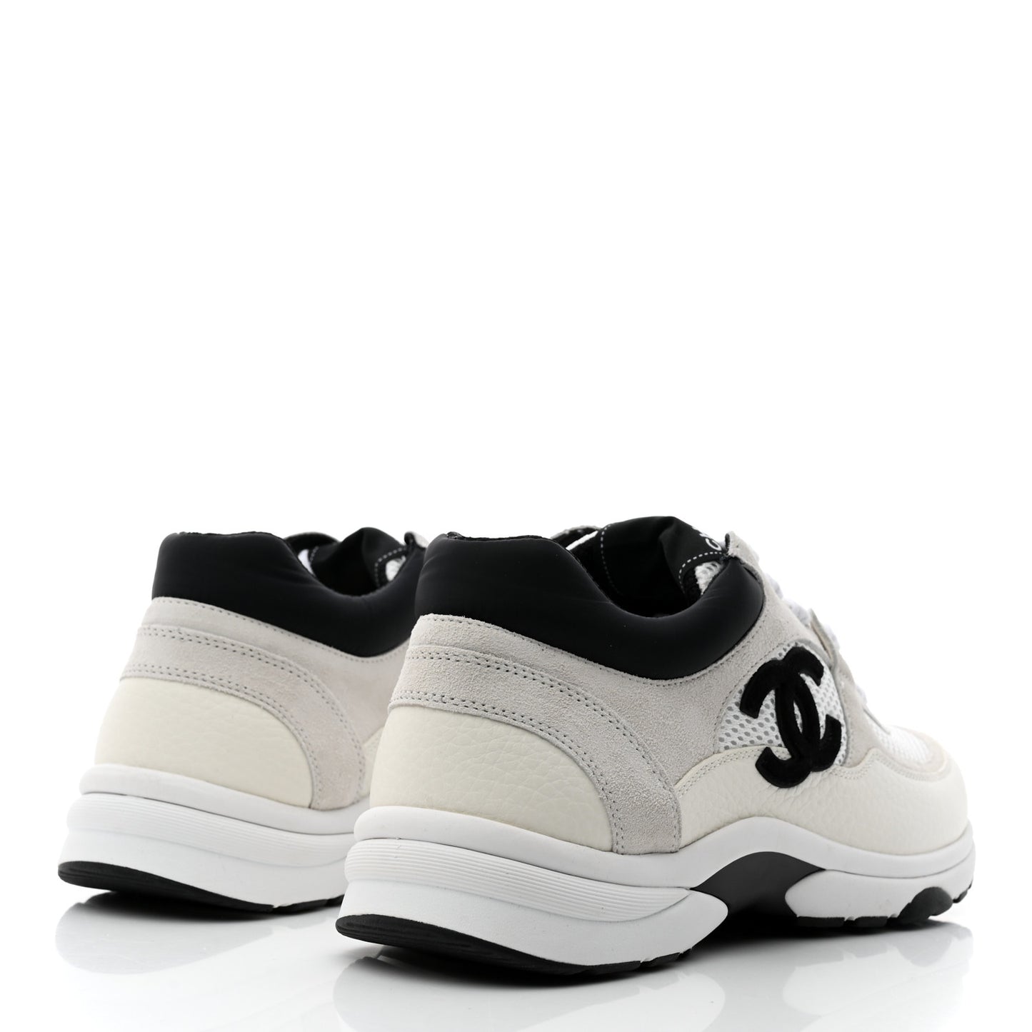 Mesh Suede Calfskin Grained Calfskin Womens CC Sneakers 39.5 White Black