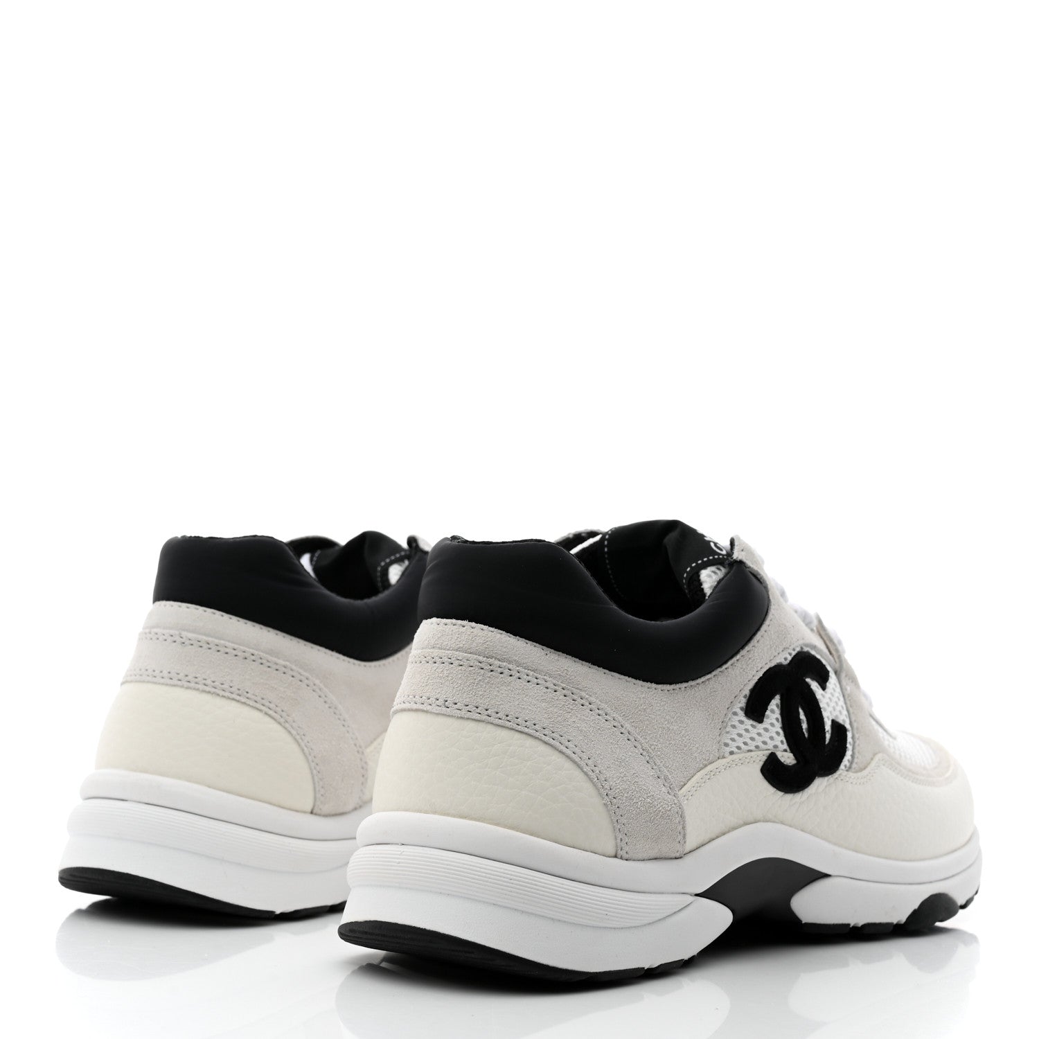 Chanel Mesh Suede Calfskin Grained Calfskin Womens CC Sneakers 39.5 White Black 4 of 9
