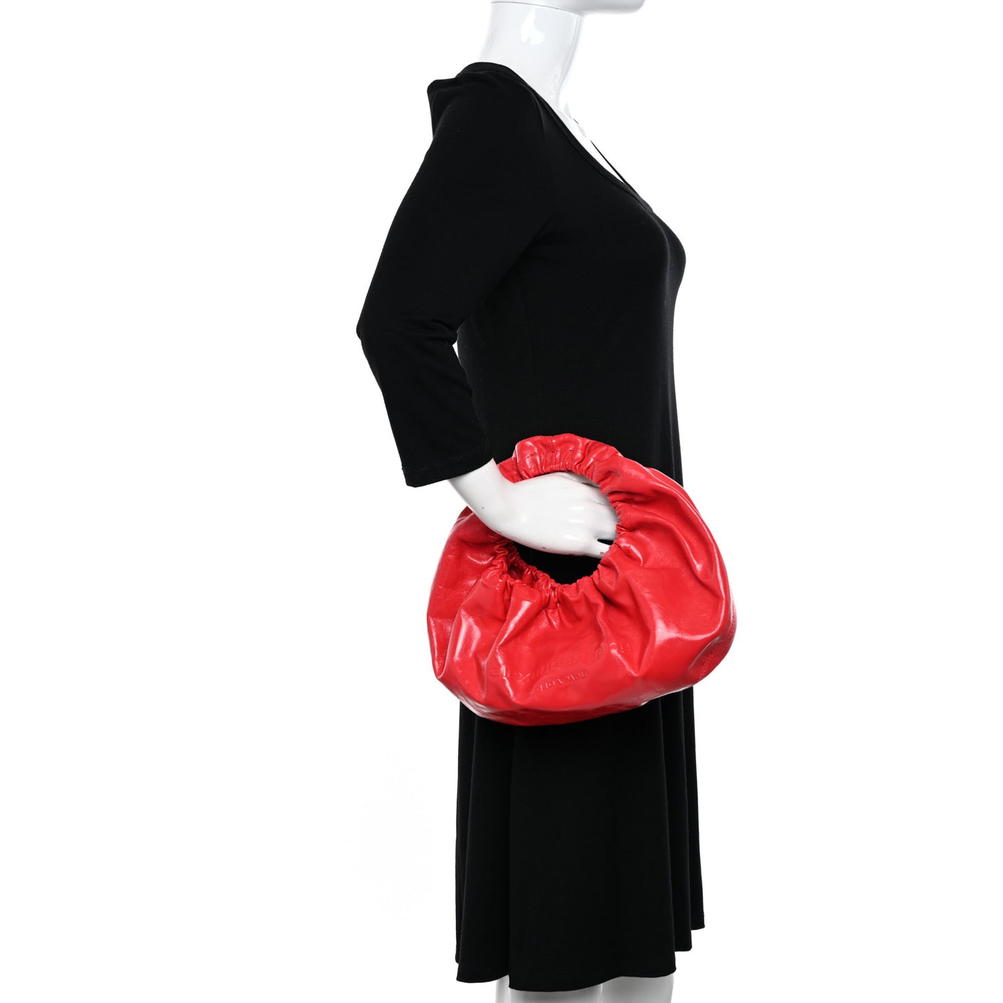 Crackle Patent Calfskin Small Handle Crescent Bag Flame Red