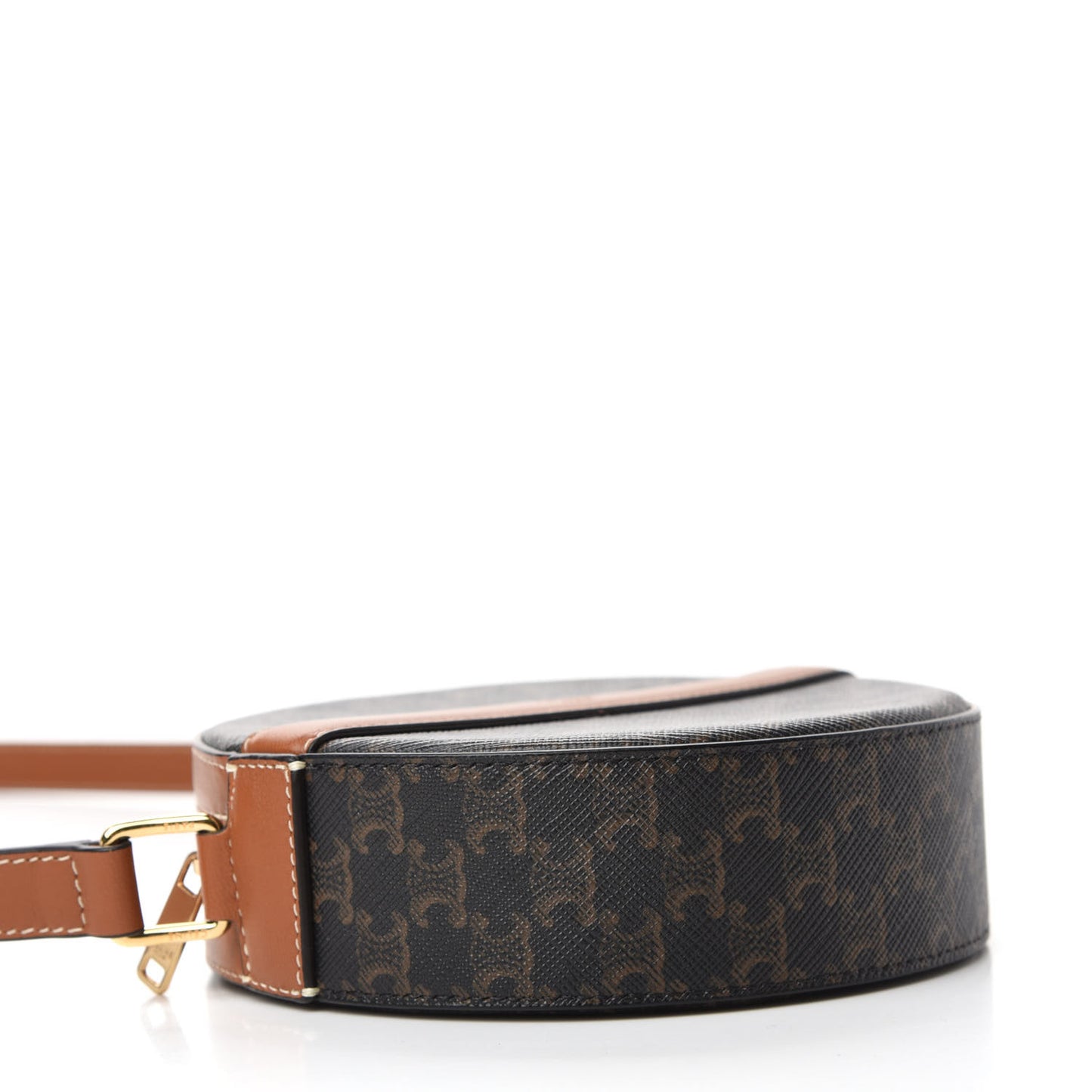 Lambskin Triomphe Canvas Round Purse On Strap Black Tan
