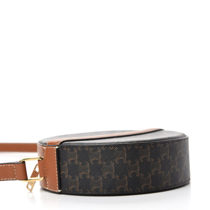Celine Lambskin Triomphe Canvas Round Purse On Strap Black Tan 4 of 10