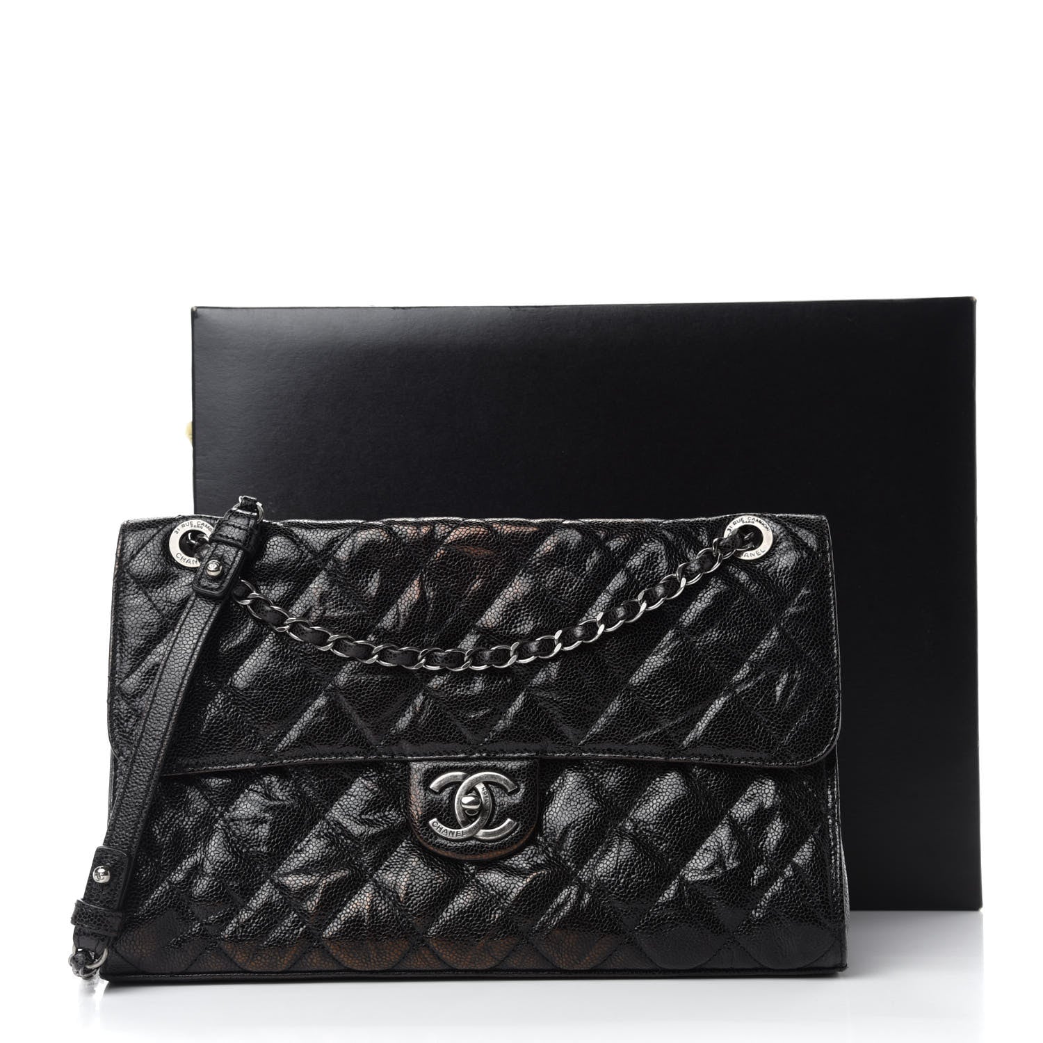 Chanel Crumpled Grained Calfskin Jumbo CC Crave Flap Black 14 of 14