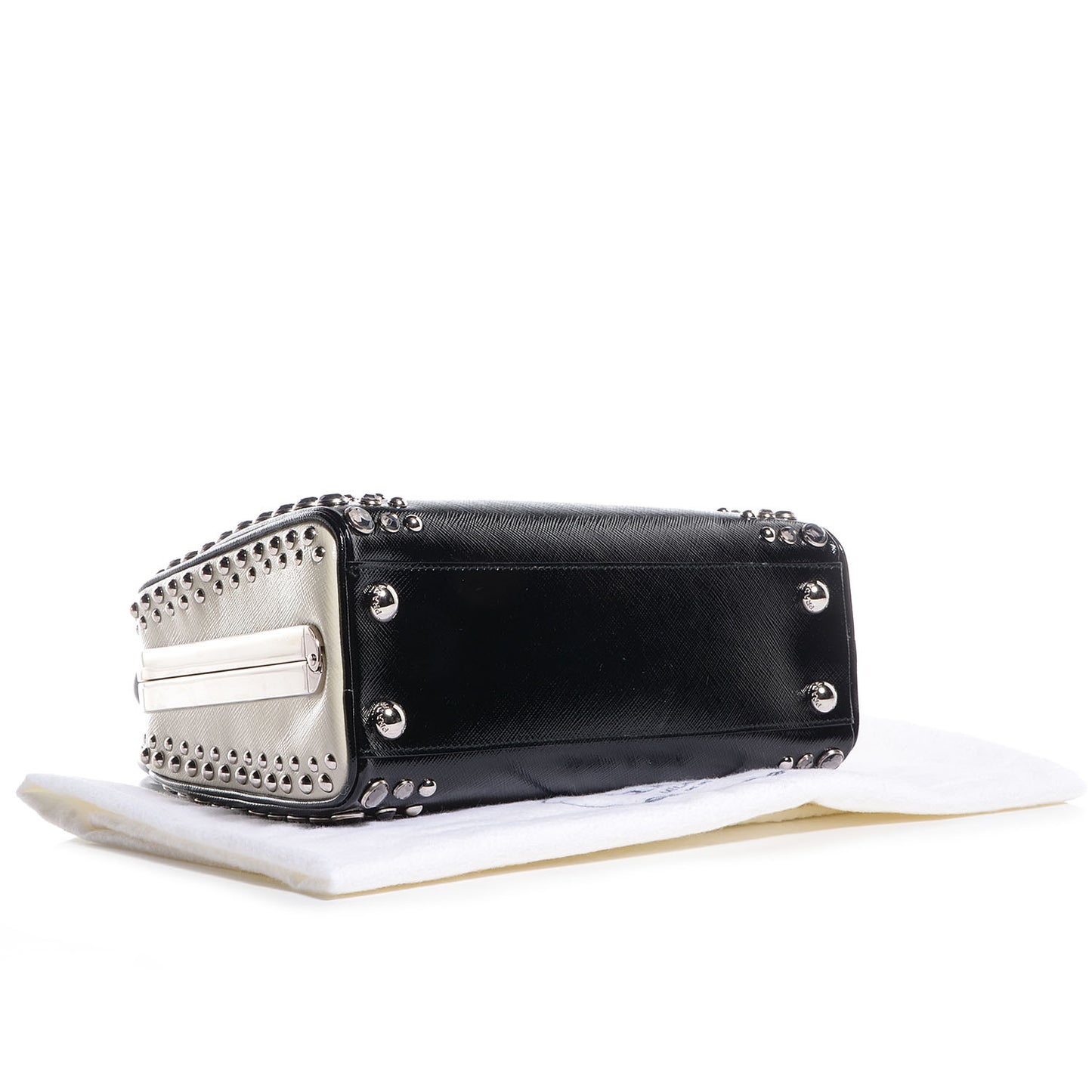 Saffiano Vernice Small Crystal Pyramid Bag Black