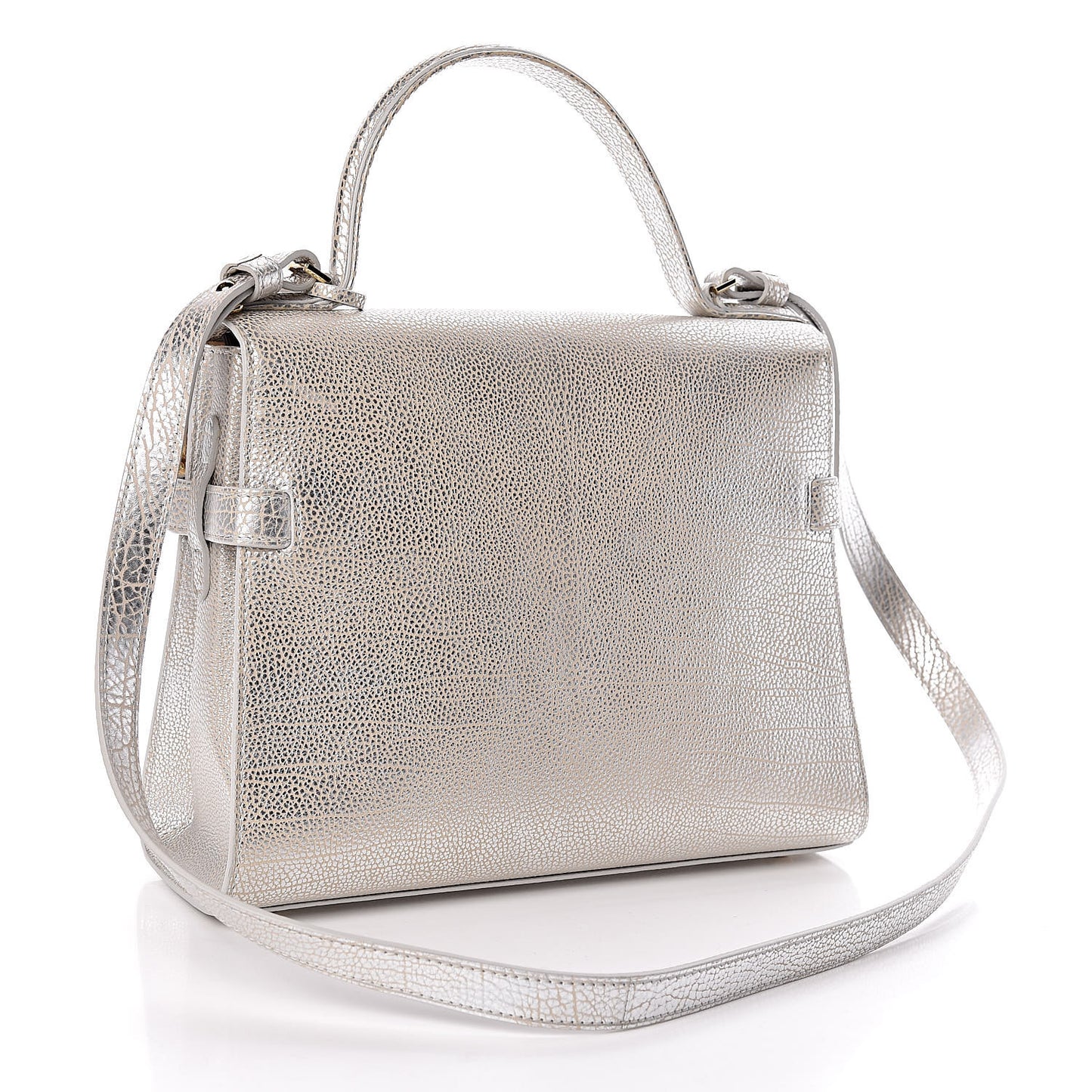 Metallic Crispy Calfskin MM Metal Frame Tempete Satchel Antique Silver