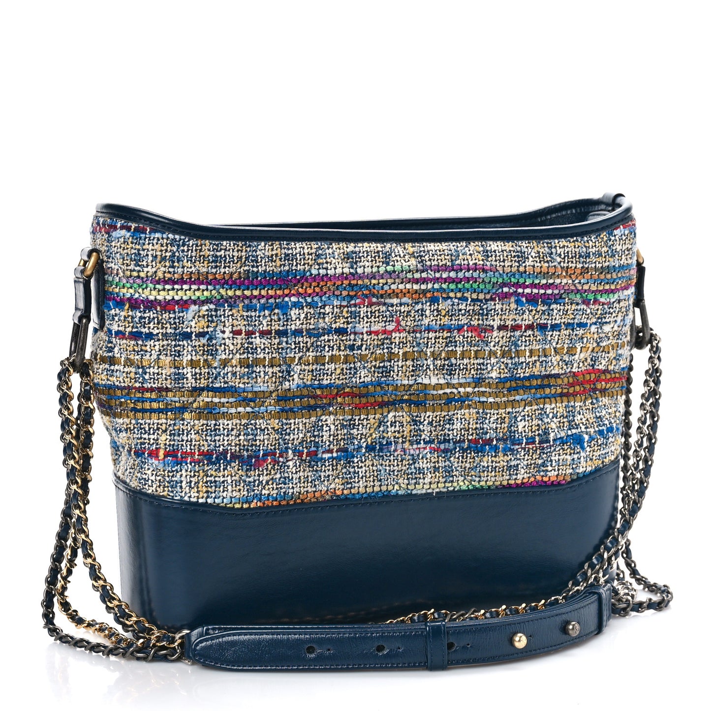 Tweed Calfskin Quilted Medium Gabrielle Hobo Navy