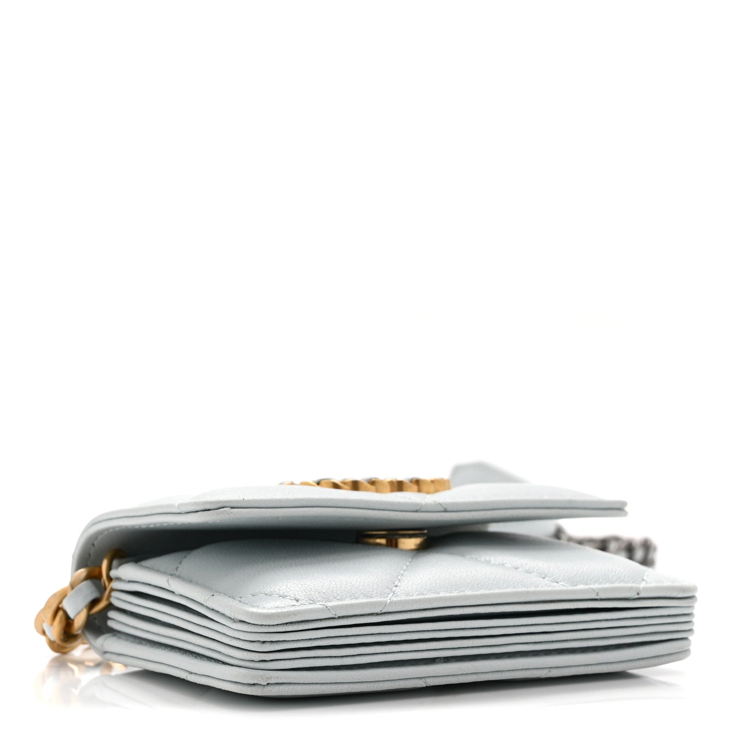 Chanel Lambskin Quilted Chanel 19 Flap Card Holder With Chain Light Blue 4 of 11