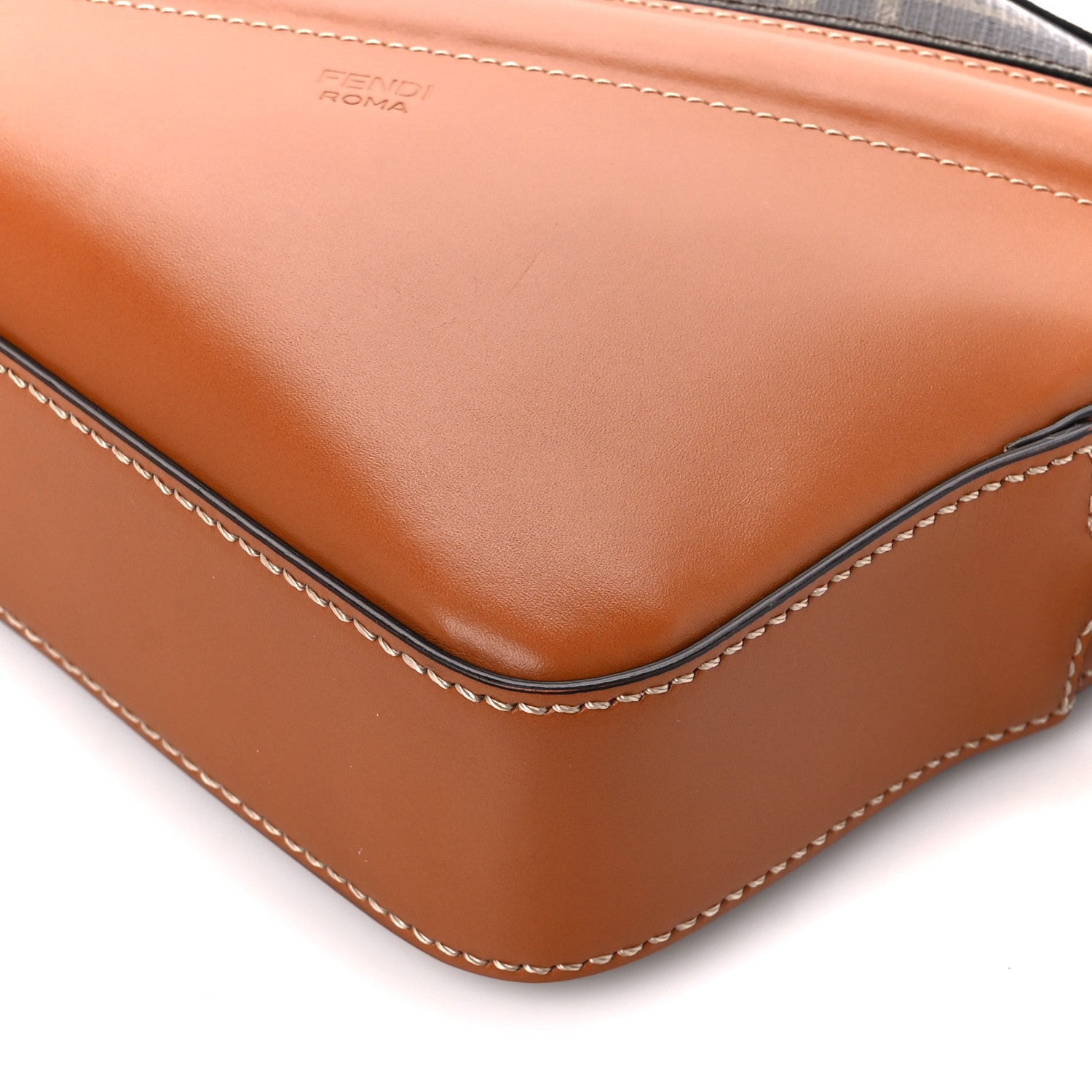 Fendi Glazed Fabric Vitello Cover FF 1974 Diagonal Bi-Color Medium Camera Case Tobacco Moro Cuoio 12 of 13