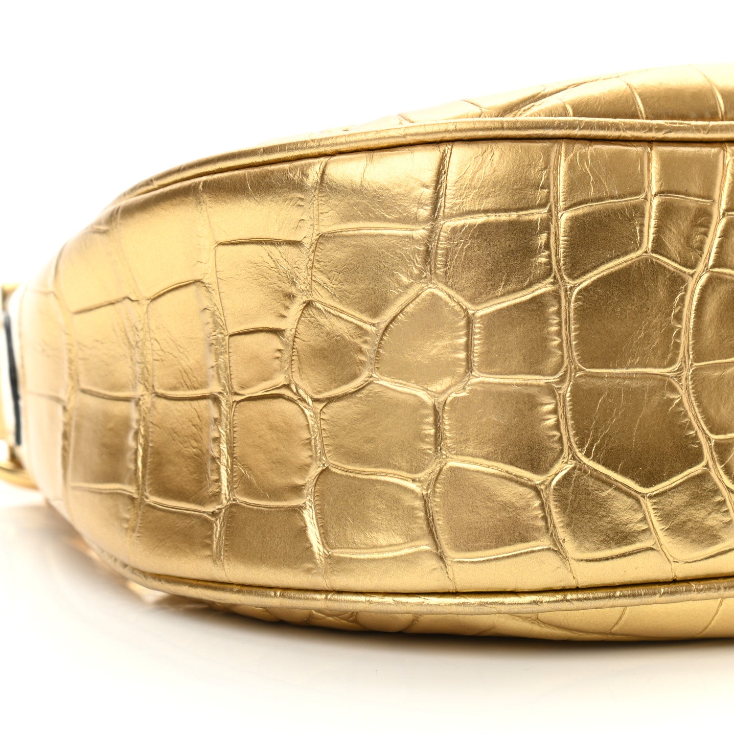 Tom Ford Metallic Calfskin Crocodile Embossed Mini Bianca Hobo Gold 9 of 10