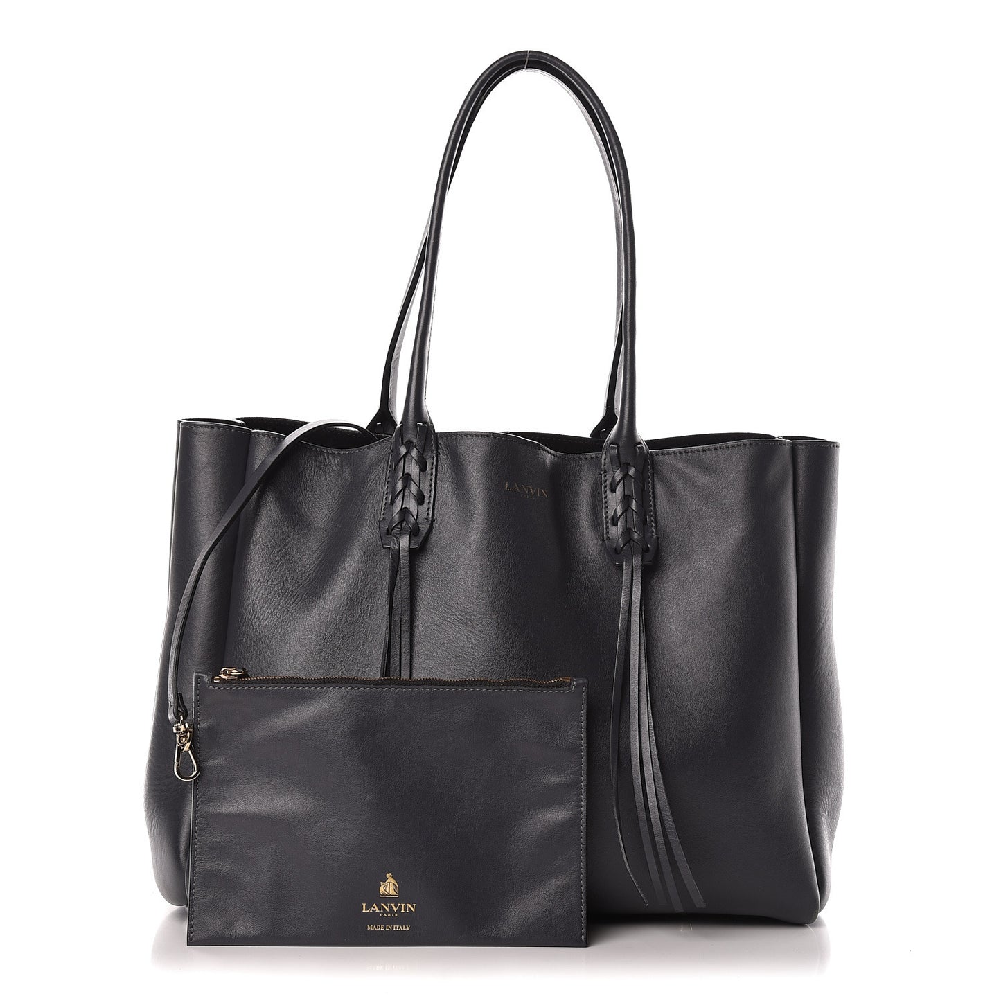 Smooth Calfskin Small Fringe Shopper Tote Grey