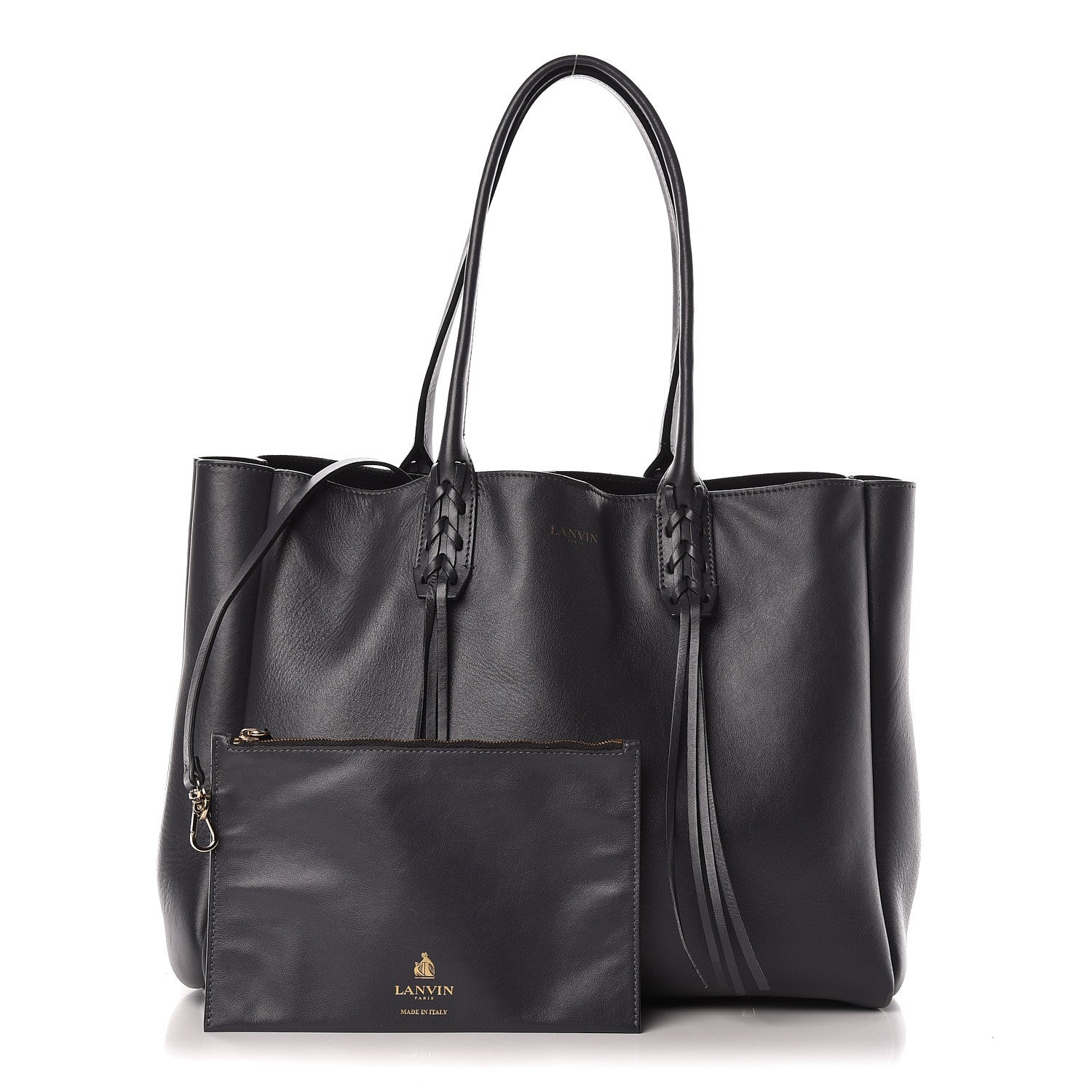 Lanvin Smooth Calfskin Small Fringe Shopper Tote Grey 3 of 15