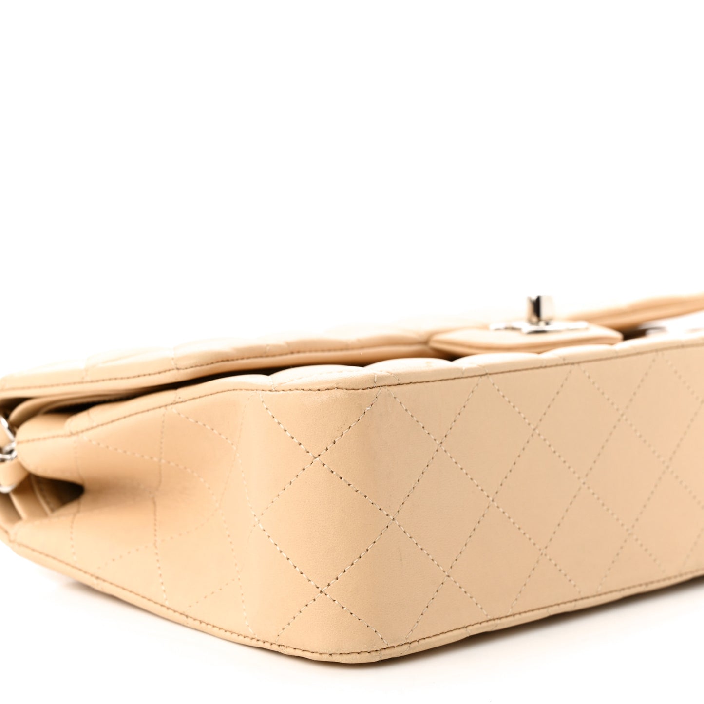 Lambskin Quilted Medium Double Flap Beige