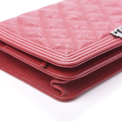 Chanel Caviar Quilted Boy Wallet On Chain WOC Red 9 of 12